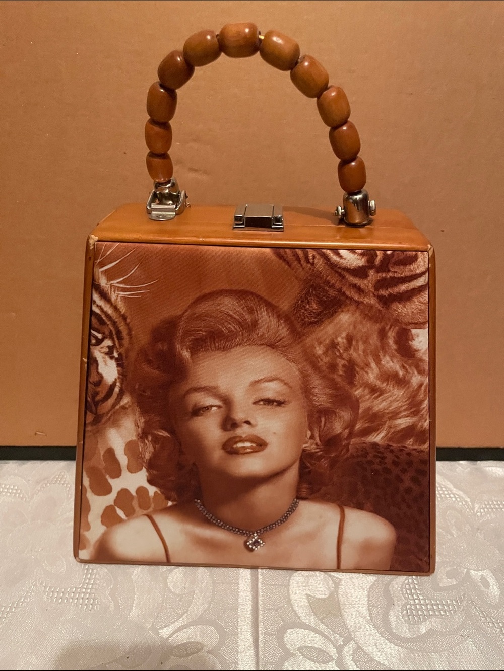 Vintage Style Brown Marilyn Monroe Wooden Purse